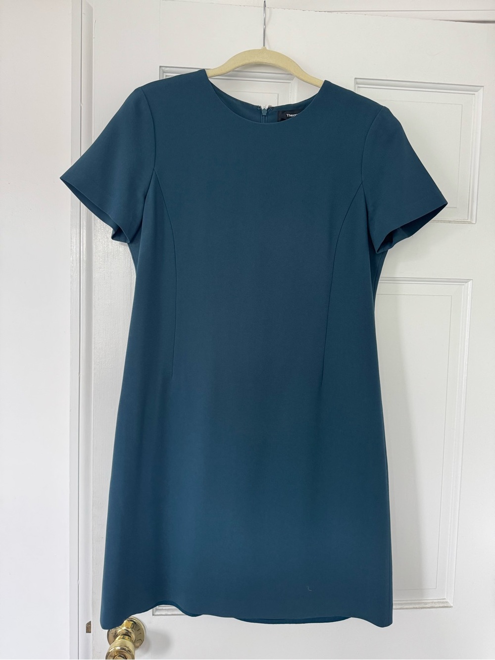 Theory Teal Short-Sleeve Shift Dress